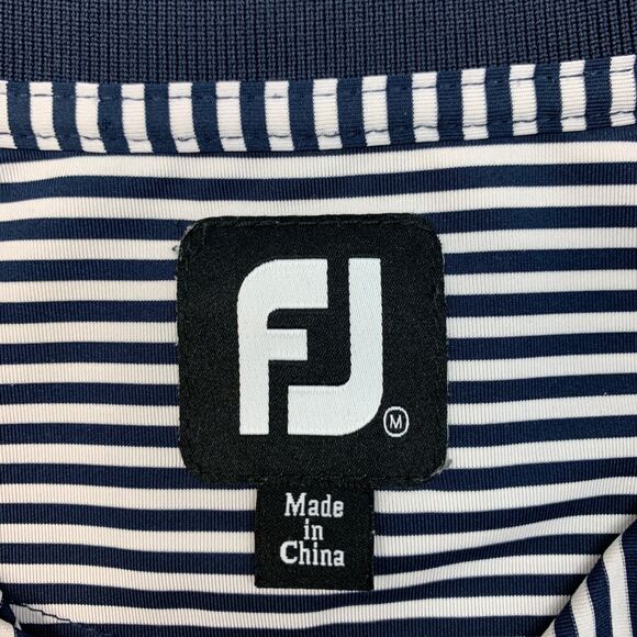 FootJoy FJ Polo Shirt Mens Medium Navy White Striped Short Sleeve Stretch Golf - Picture 5 of 11